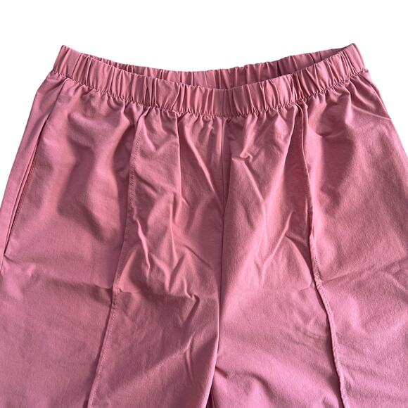 SHEIN Pink Wide Leg Pants Women M Elastic Waist Crop Ankle Slit - Picture 2 of 9